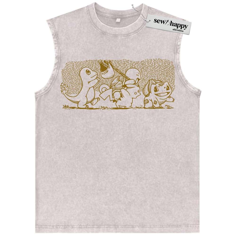 Wash Tank Top Pikachu Tank Top, Bulbasaur Tank Top, Charmander Tank Top, Squirtle Tank Top, Pokemon Tank Top, PKM Tank Top, Anime Tank Top, Vintage Tank Top