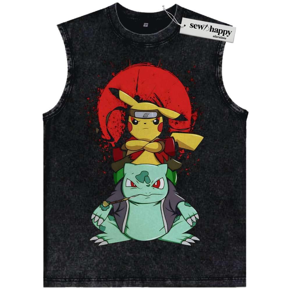 Wash Tank Top Pikachu Tank Top, Bulbasaur Tank Top, Pokemon Tank Top,Anime Tank Top, Vintage Tank Top