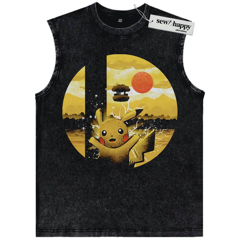 Wash Tank Top Pikachu Tank Top, Pokemon Tank Top, PKM Tank Top, Anime Tank Top, Vintage Tank Top