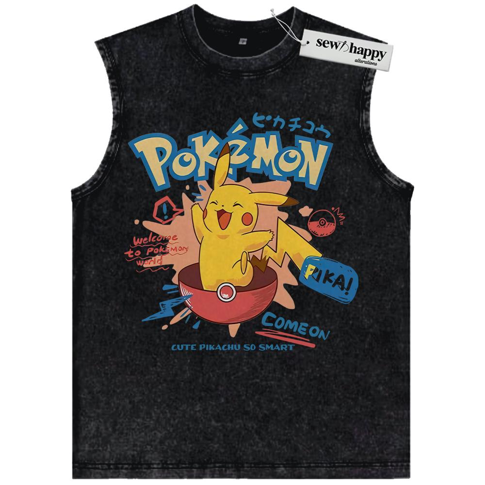 Wash Tank Top Pikachu Tank Top, Pokemon Tank Top, PKM Tank Top, Anime Tank Top, Vintage Tank Top