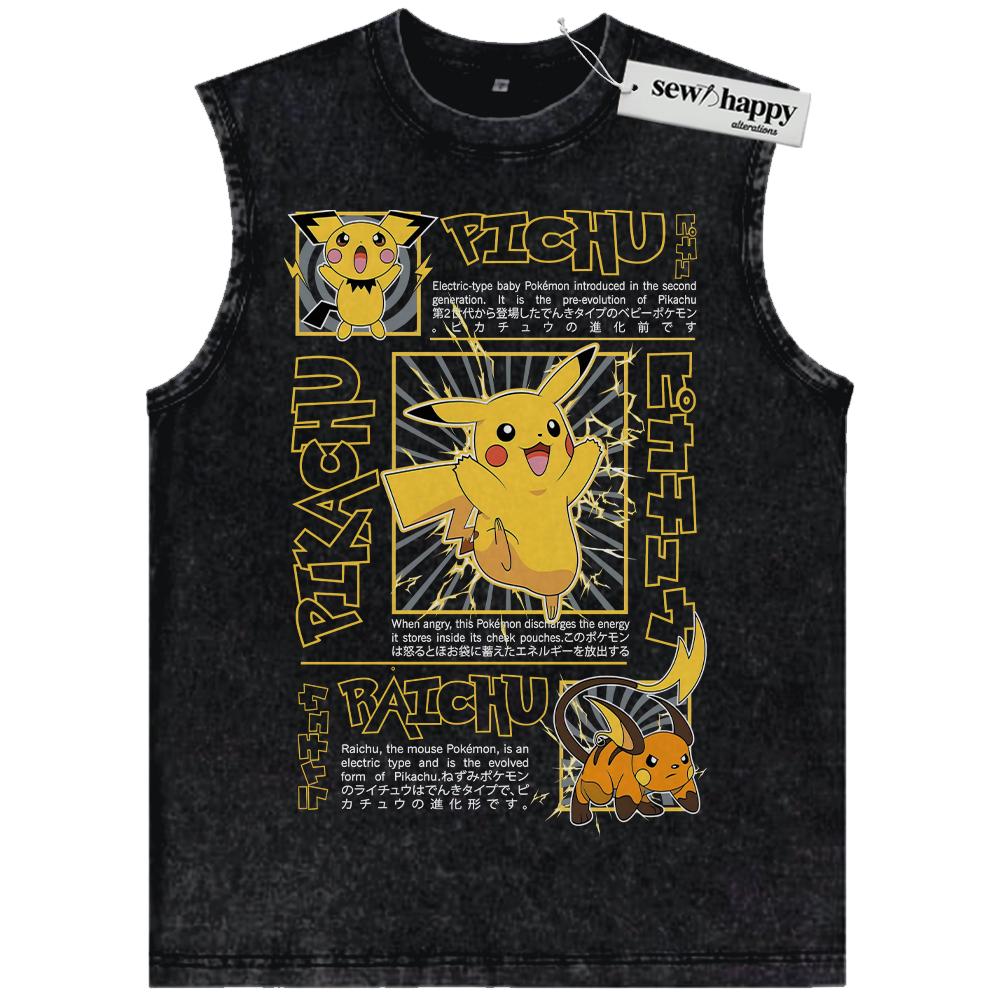 Wash Tank Top Pikachu Tank Top, Raichu Tank Top, Pichu Tank Top, Pokemon Tank Top, Anime Tank Top, Vintage Tank Top