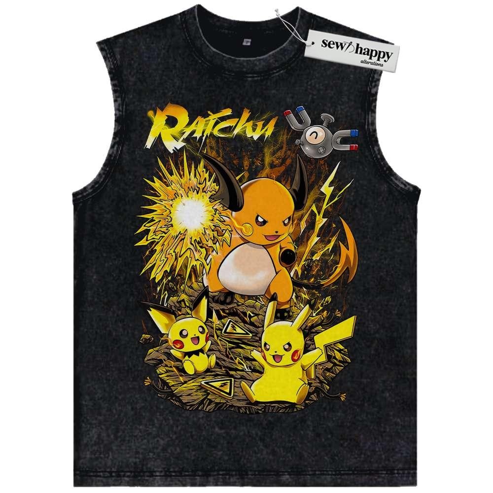 Wash Tank Top Pikachu Tank Top, Raichu Tank Top, Pokemon Tank Top, Anime Tank Top, Vintage Tank Top