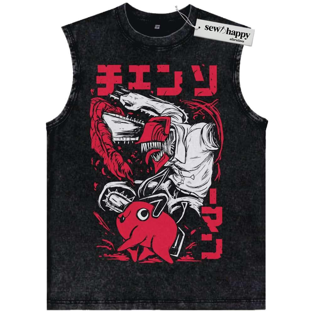 Wash Tank Top Pochita vs Denji Tank Top, Chainsaw Man Tank Top, Anime Tank Top, Vintage Tank Top