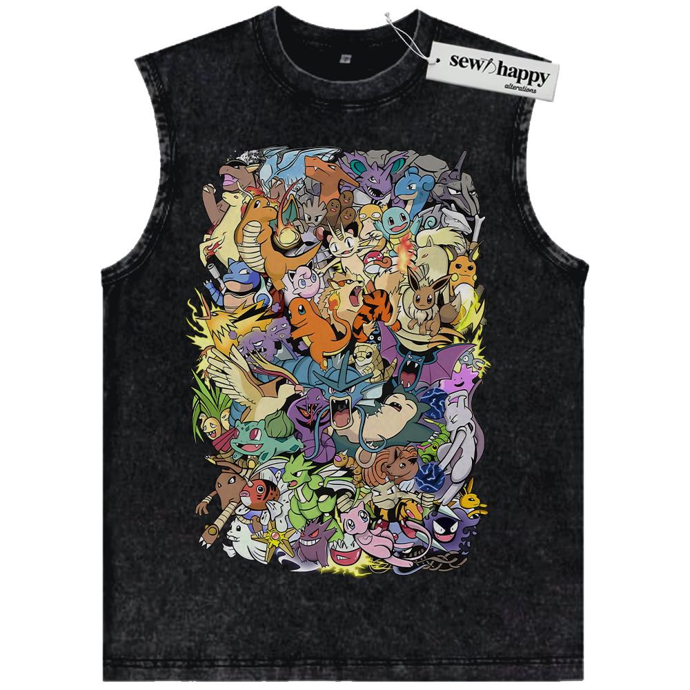 Wash Tank Top Pokemon Tank Top, PKM Tank Top, Anime Tank Top, Vintage Tank Top