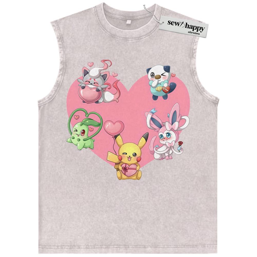 Wash Tank Top Pokemon Tank Top, PKM Tank Top, Valentine’s Day Tank Top, Anime Tank Top, Vintage Tank Top