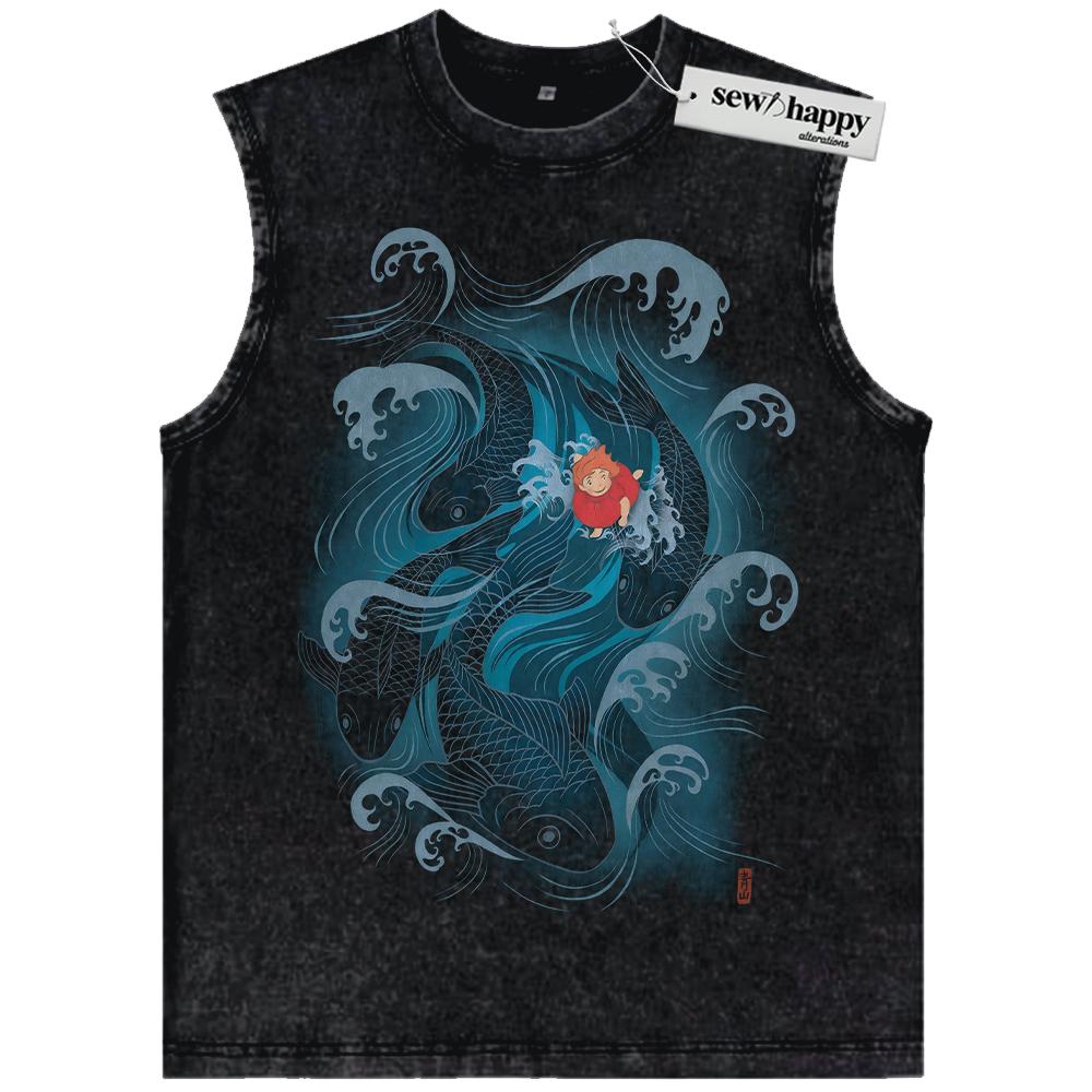 Wash Tank Top Ponyo Tank Top, Studio Ghibli Tank Top, Anime Tank Top, Vintage Tank Top