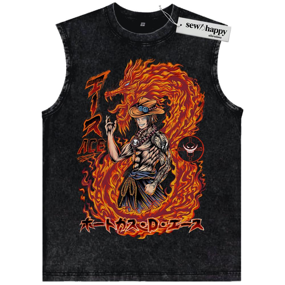 Wash Tank Top Portgas D Ace Tank Top, One Piece Tank Top, Anime Tank Top, Vintage Tank Top