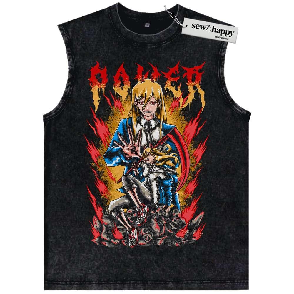 Wash Tank Top Power Tank Top, Chainsaw Man Tank Top, Anime Tank Top, Vintage Tank Top