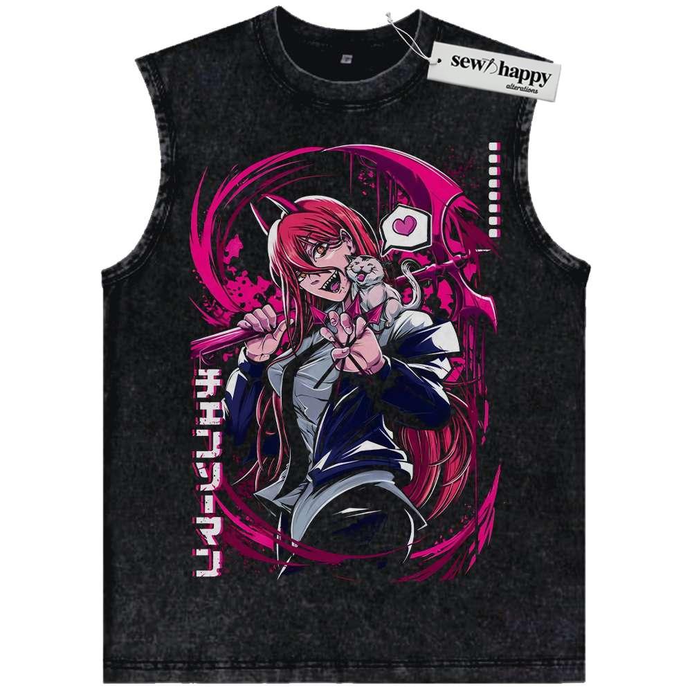 Wash Tank Top Power Tank Top, Chainsaw Man Tank Top, Anime Tank Top, Vintage Tank Top