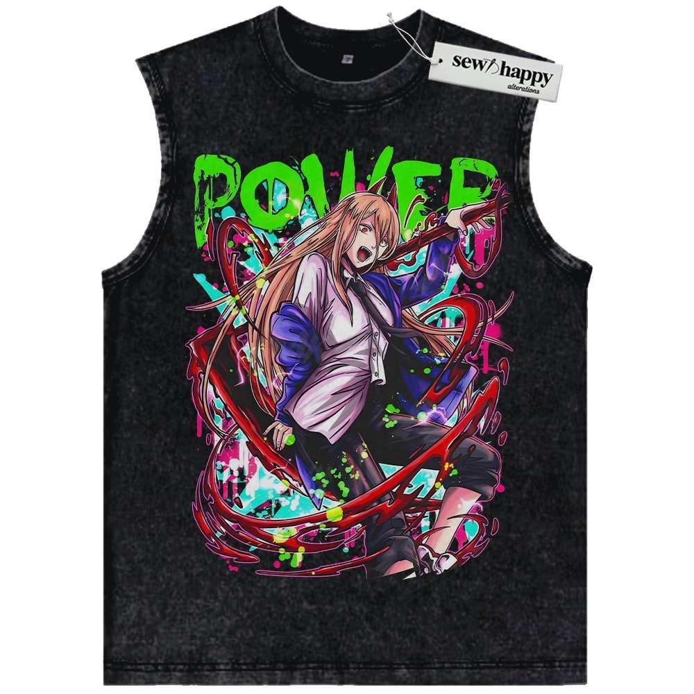 Wash Tank Top Power Tank Top, Chainsaw Man Tank Top, Anime Tank Top, Vintage Tank Top