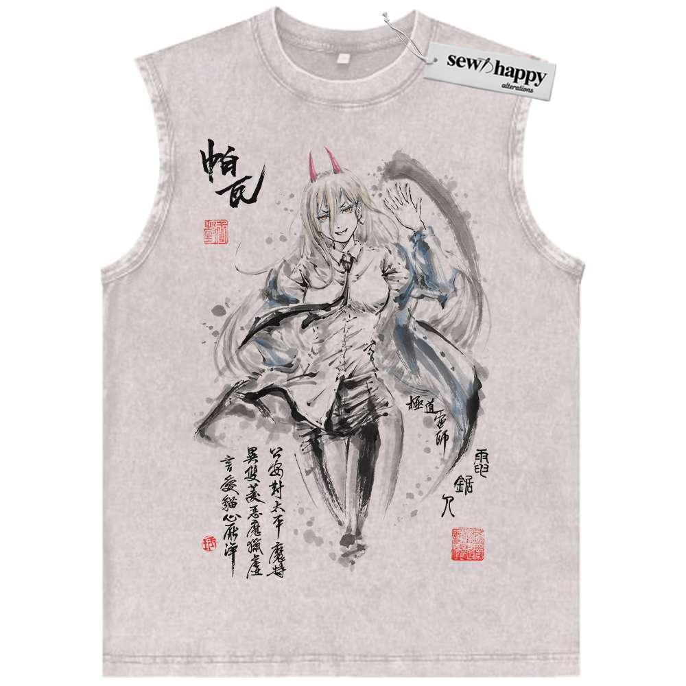 Wash Tank Top Power Tank Top, Chainsaw Man Tank Top, Anime Tank Top, Vintage Tank Top