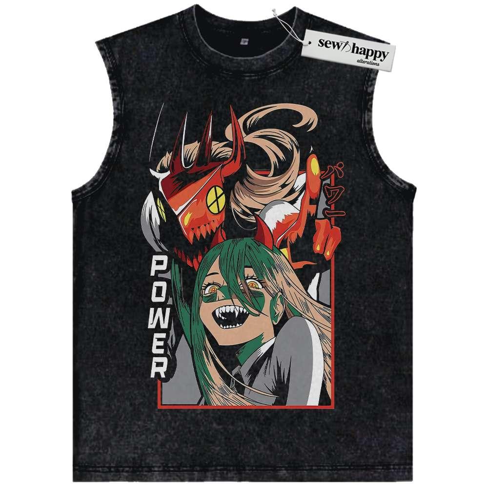 Wash Tank Top Power Tank Top, Chainsaw Man Tank Top, Anime Tank Top, Vintage Tank Top