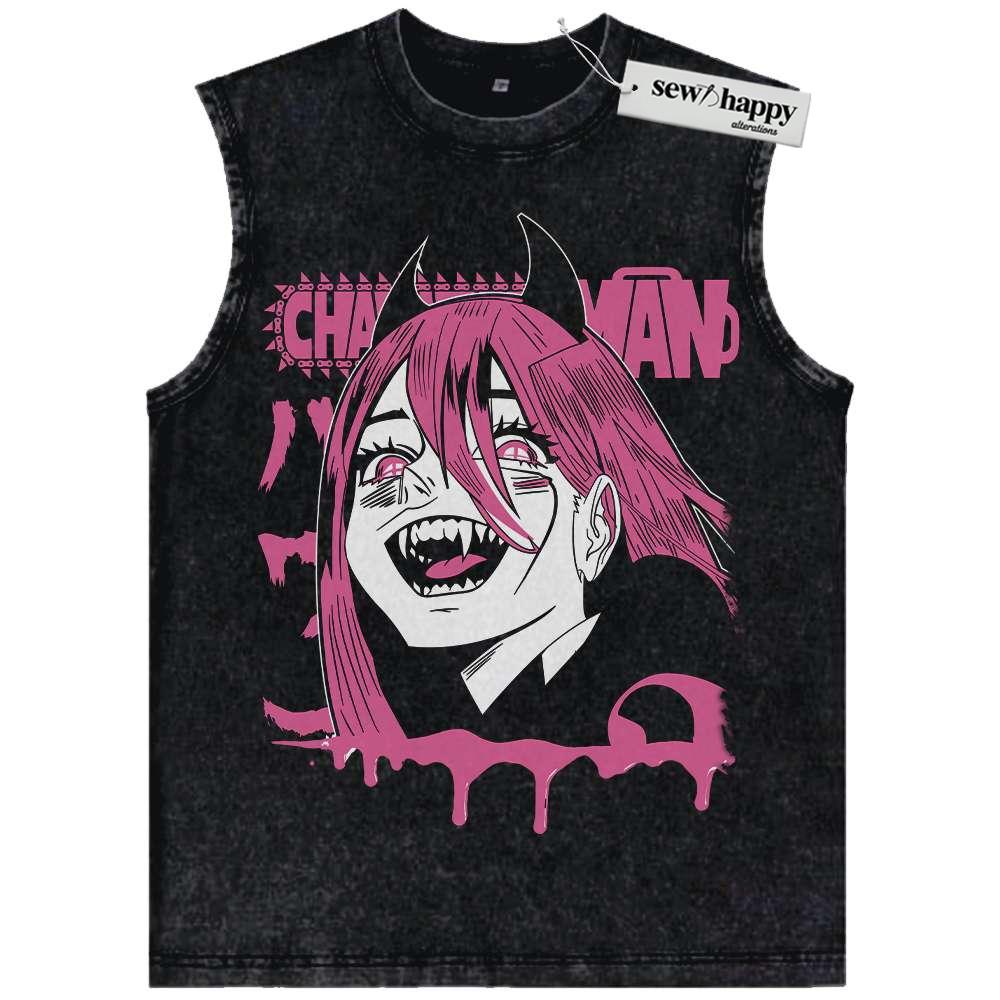 Wash Tank Top Power Tank Top, Chainsaw Man Tank Top, Anime Tank Top, Vintage Tank Top