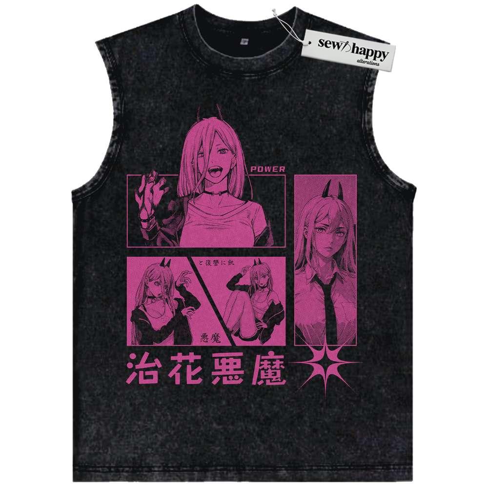 Wash Tank Top Power Tank Top, Chainsaw Man Tank Top, Anime Tank Top, Vintage Tank Top