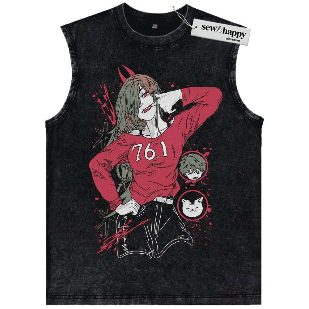Wash Tank Top Power Tank Top, Chainsaw Man Tank Top, Anime Tank Top, Vintage Tank Top