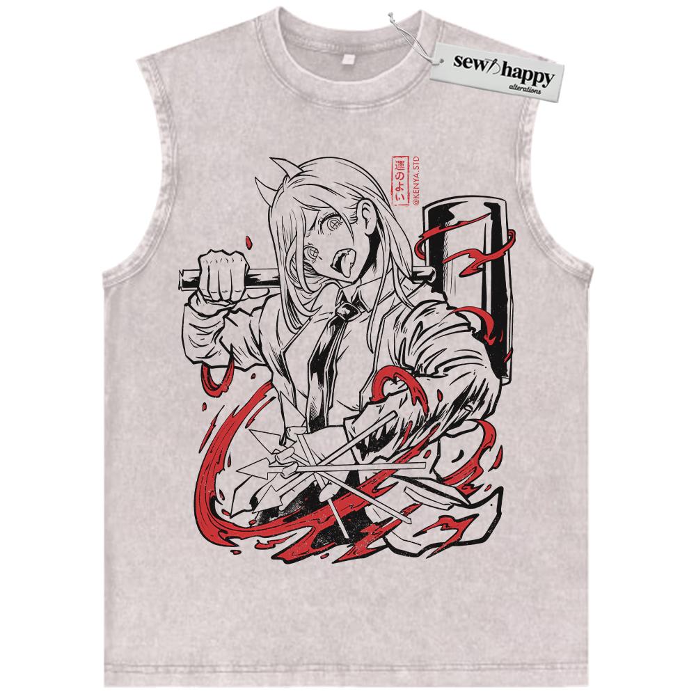 Wash Tank Top Power Tank Top, Chainsaw Man Tank Top, Anime Tank Top, Vintage Tank Top
