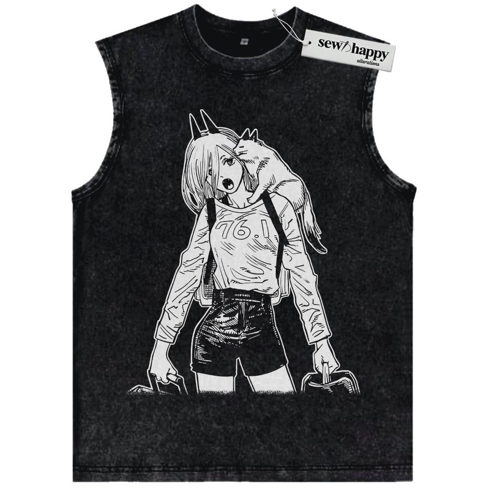 Wash Tank Top Power Tank Top, Chainsaw Man Tank Top, Anime Tank Top, Vintage Tank Top