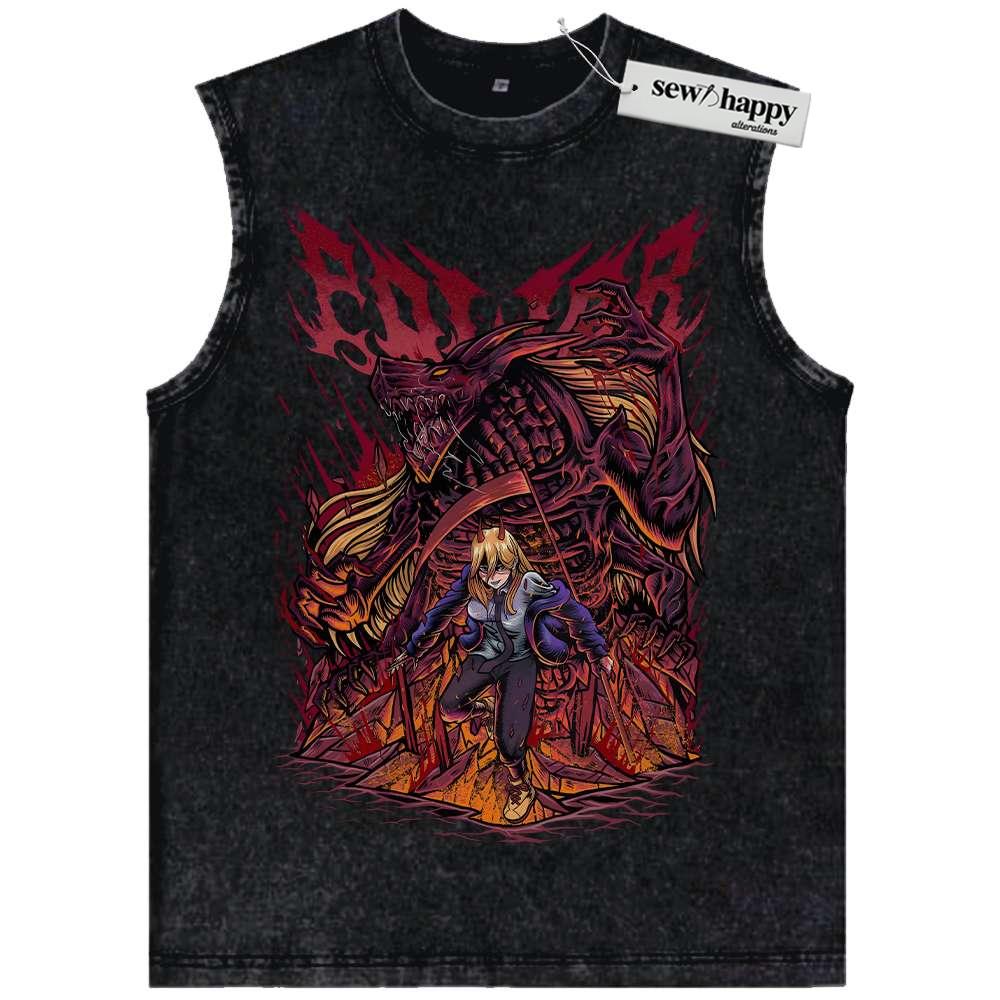 Wash Tank Top Power Tank Top, Chainsaw Man Tank Top, Anime Tank Top, Vintage Tank Top