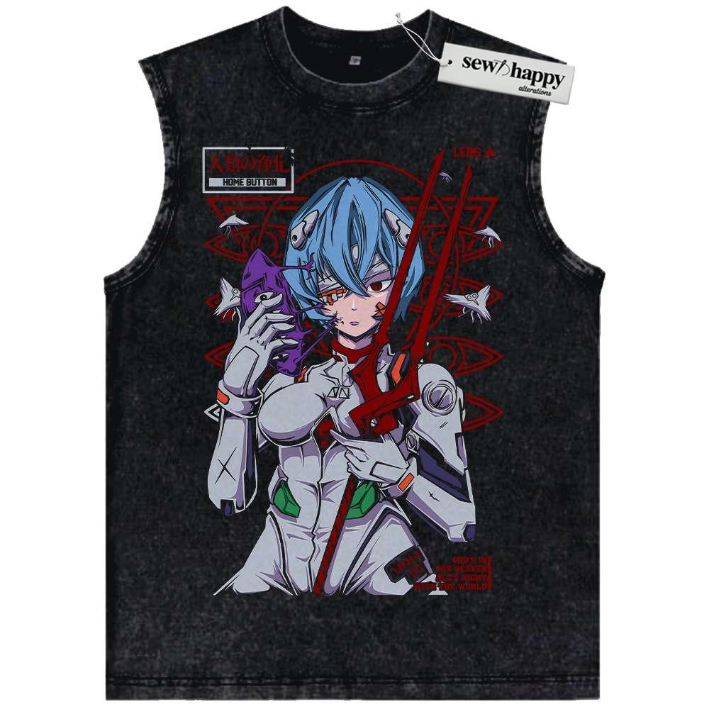 Wash Tank Top Rei Ayanami Tank Top, Neon Genesis Evangelion Tank Top, Anime Tank Top, Vintage Tank Top
