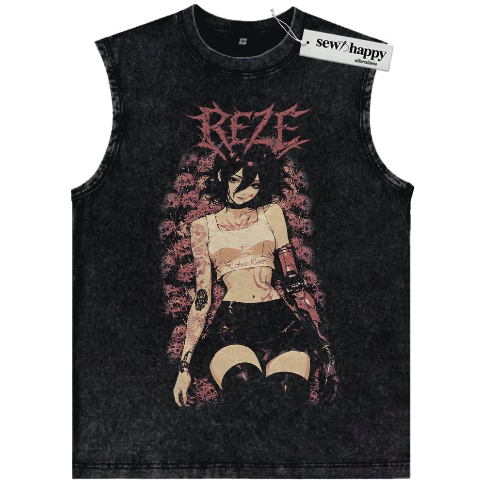 Wash Tank Top Reze Shirt, Bomb Girl Shirt, Bomb Devil Shirt, Chainsaw Man Shirt, Anime Shirt, Vintage T-Shirt
