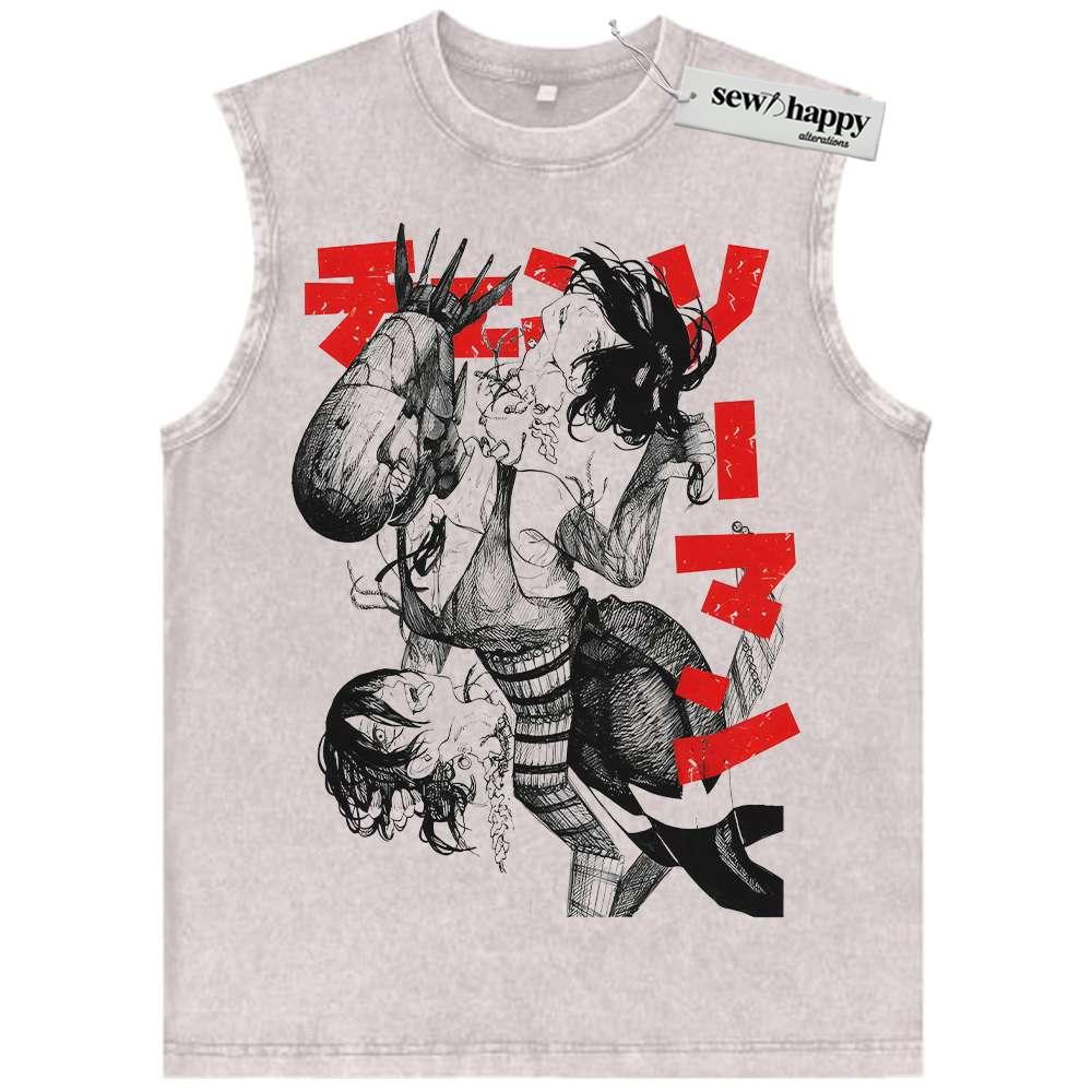 Wash Tank Top Reze Tank Top, Chainsaw Man Tank Top, Anime Tank Top, Vintage Tank Top