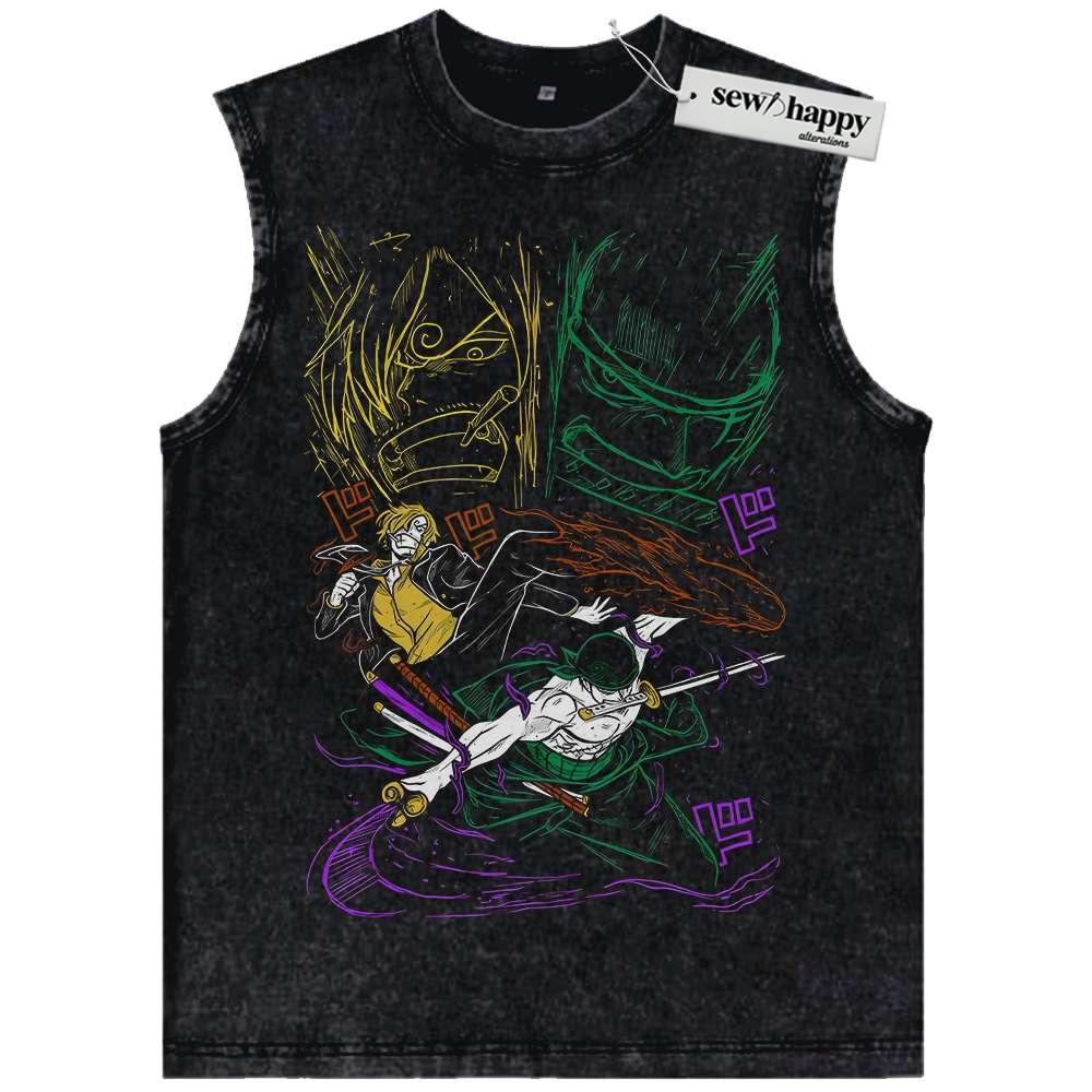 Wash Tank Top Roronoa Zoro Tank Top, Vinsmoke Sanji Tank Top, One Piece Tank Top, Anime Tank Top, Vintage Tank Top