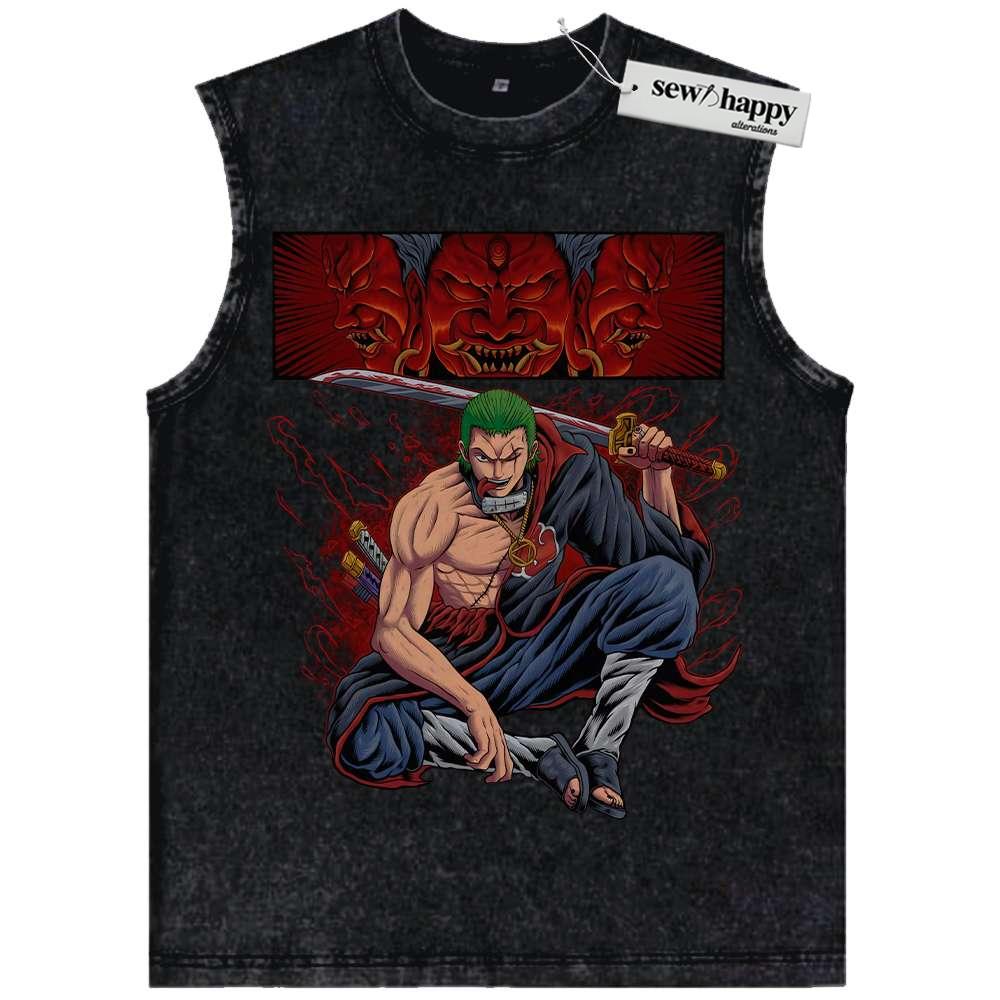 Wash Tank Top Roronoa Zoro x Akatsuki Tank Top, One Piece Tank Top, Anime Tank Top, Vintage Tank Top