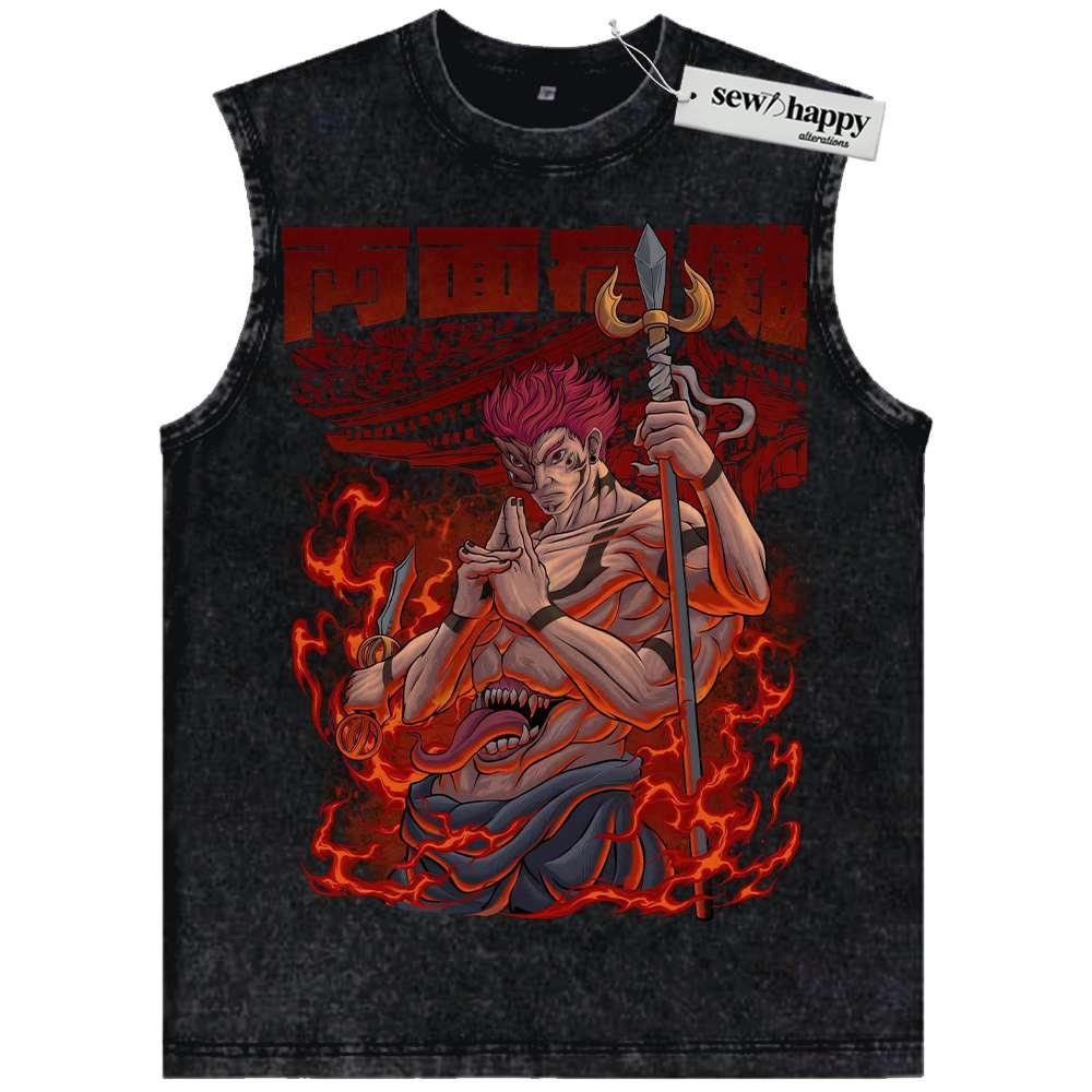 Wash Tank Top Ryomen Sukuna Tank Top, Jujutsu Kaisen Tank Top, Anime Tank Top, Vintage Tank Top