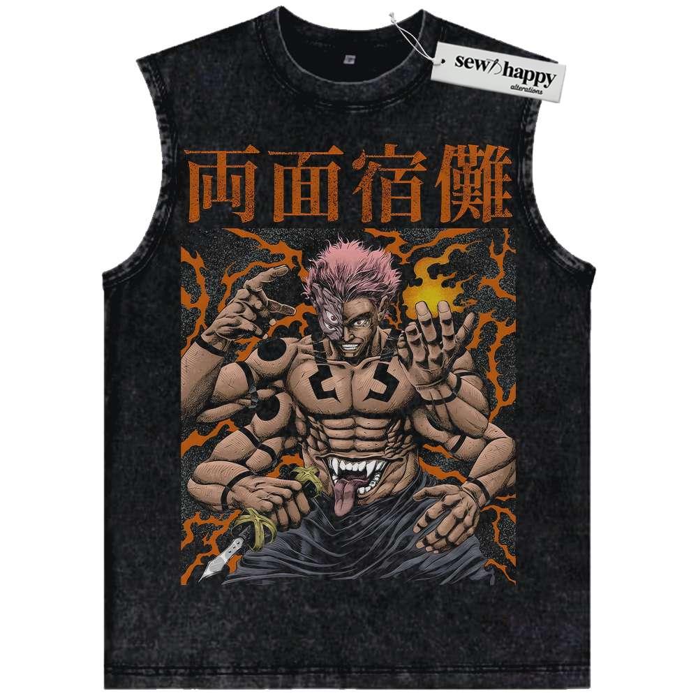 Wash Tank Top Ryomen Sukuna Tank Top, Jujutsu Kaisen Tank Top, Anime Tank Top, Vintage Tank Top