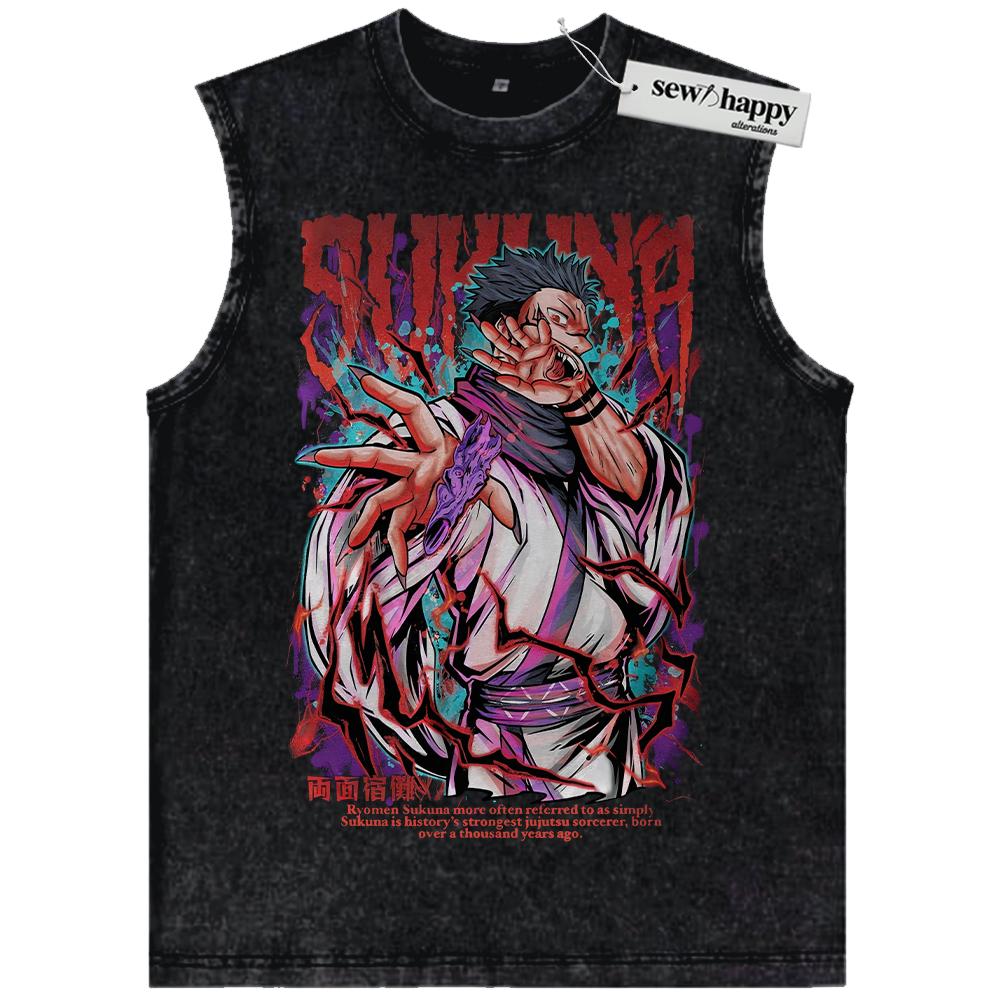 Wash Tank Top Ryomen Sukuna Tank Top, Jujutsu Kaisen Tank Top, Anime Tank Top, Vintage Tank Top