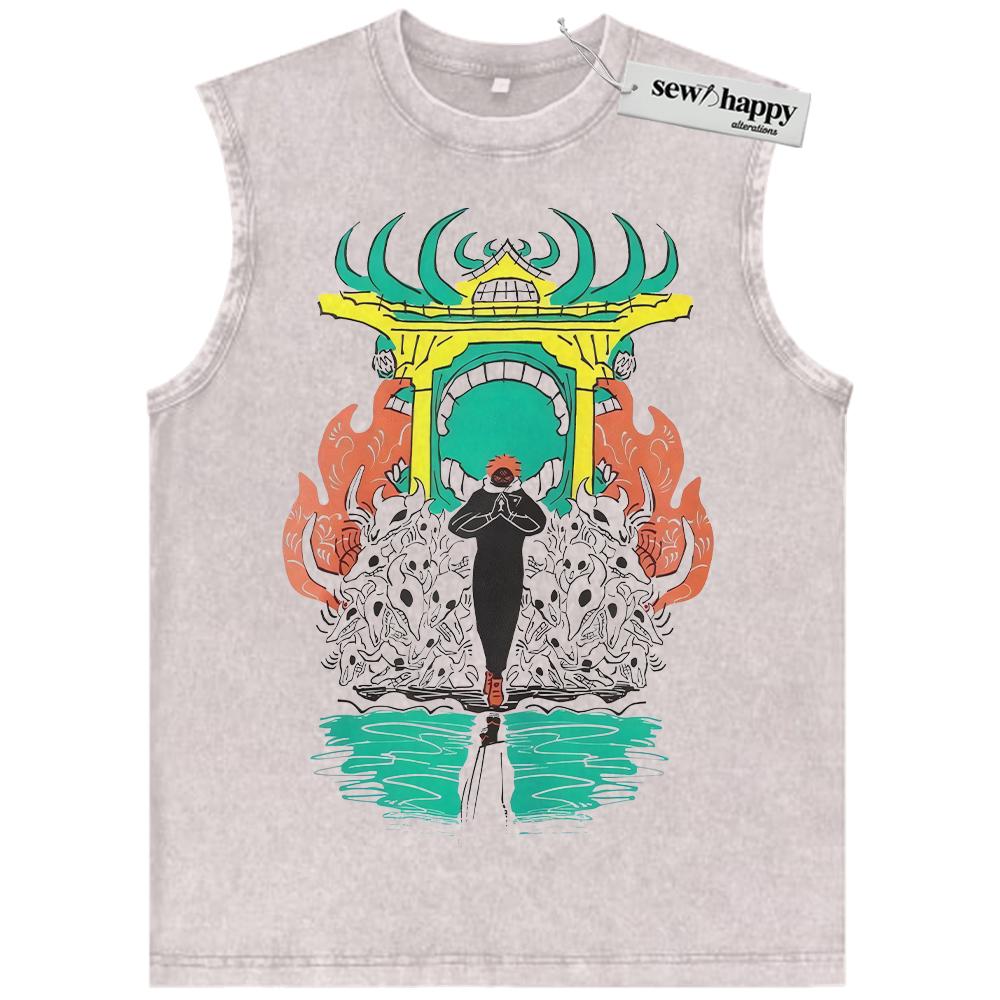Wash Tank Top Ryomen Sukuna Tank Top, Jujutsu Kaisen Tank Top, Anime Tank Top, Vintage Tank Top