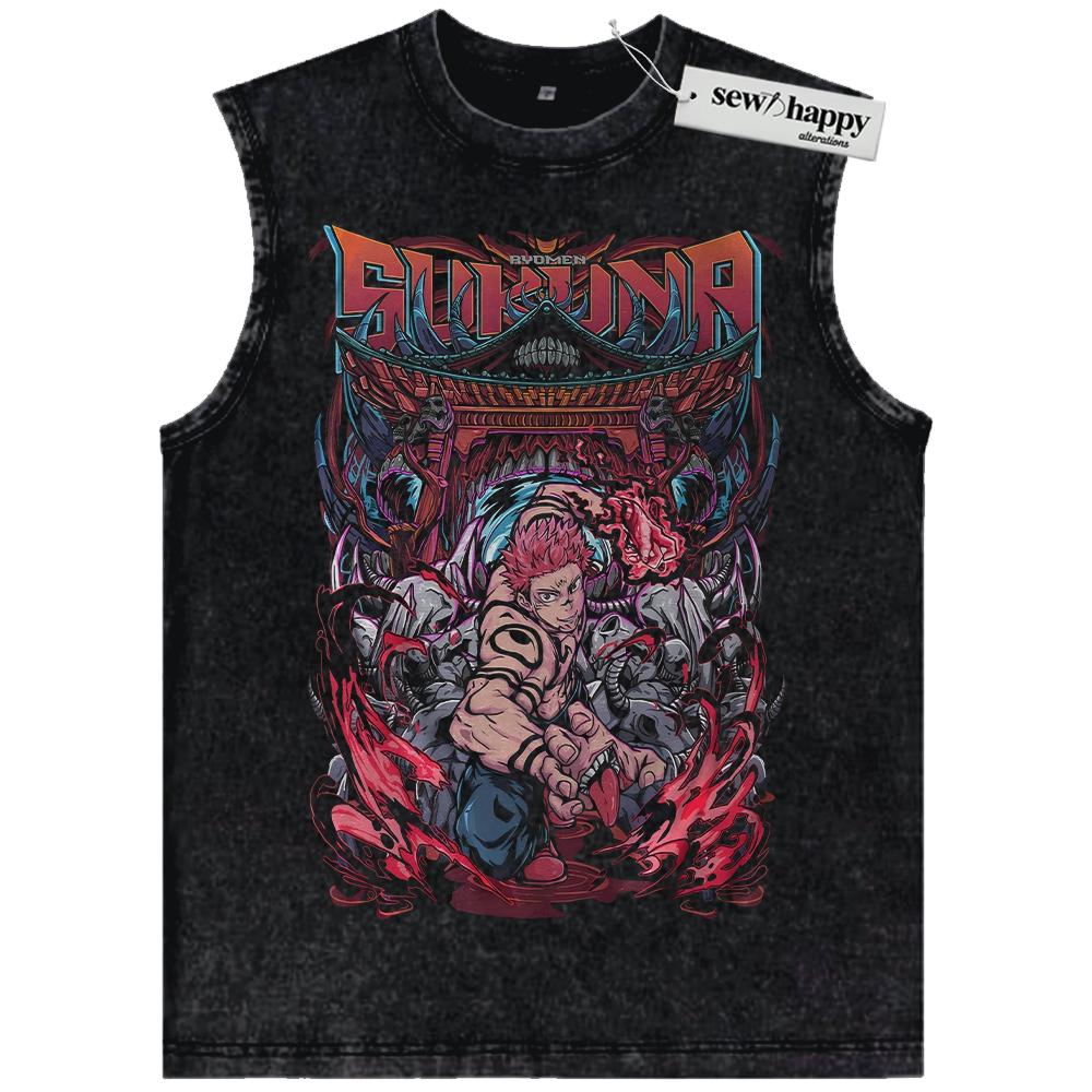 Wash Tank Top Ryomen Sukuna Tank Top, Jujutsu Kaisen Tank Top, Anime Tank Top, Vintage Tank Top