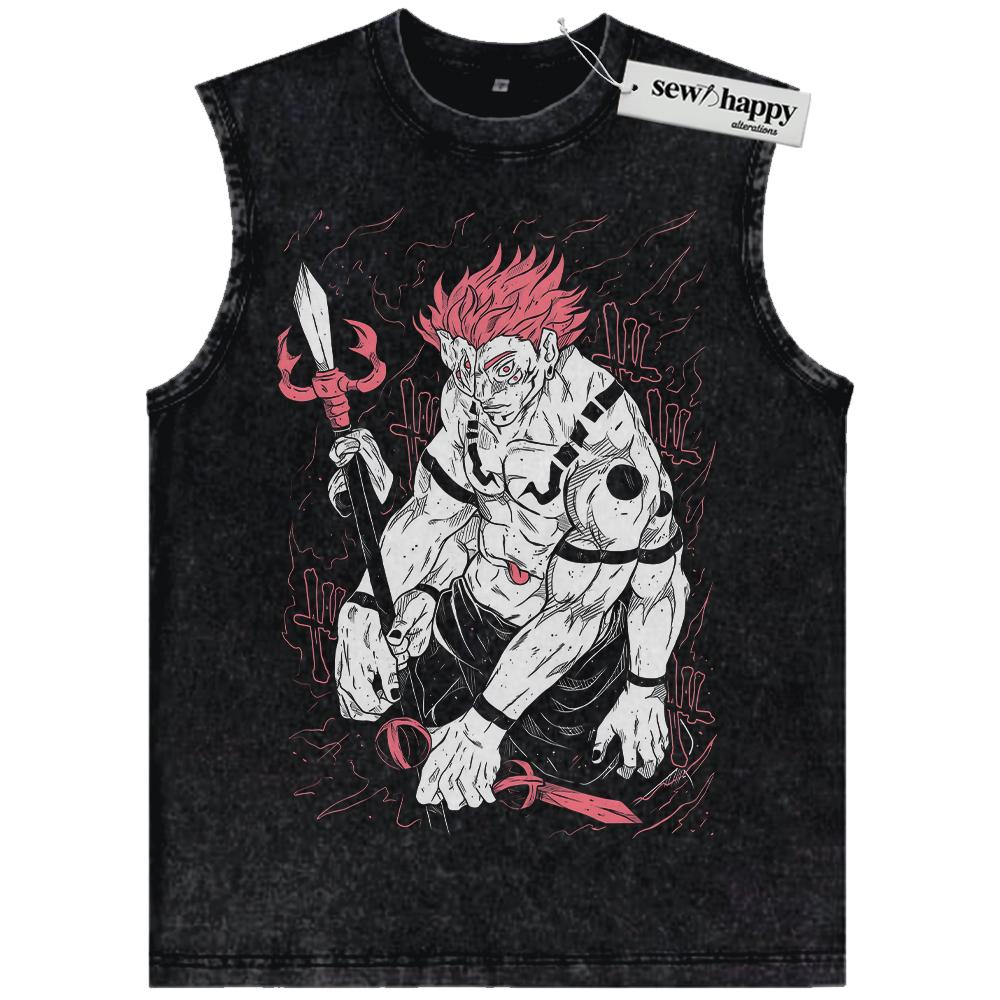 Wash Tank Top Ryomen Sukuna Tank Top, Jujutsu Kaisen Tank Top, Anime Tank Top, Vintage Tank Top