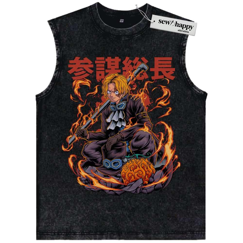 Wash Tank Top Sabo Tank Top, One Piece Tank Top, Anime Tank Top, Vintage Tank Top