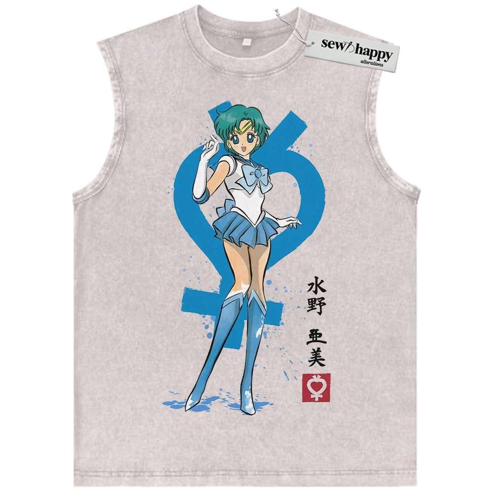 Wash Tank Top Sailor Mercury Tank Top, Sailor Moon Tank Top, Anime Tank Top,Vintage Tank Top