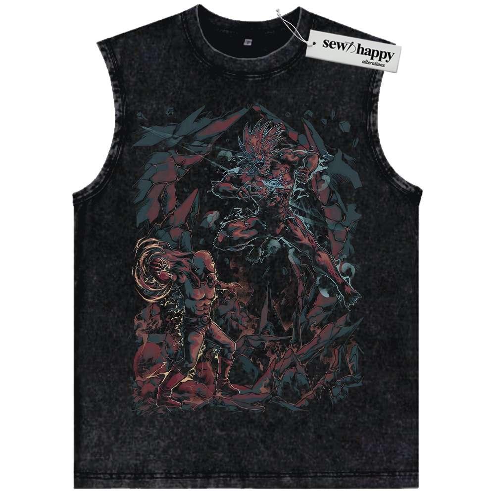 Wash Tank Top Saitama vs Boros Tank Top, One Punch Man Tank Top, Anime Tank Top, Vintage Tank Top