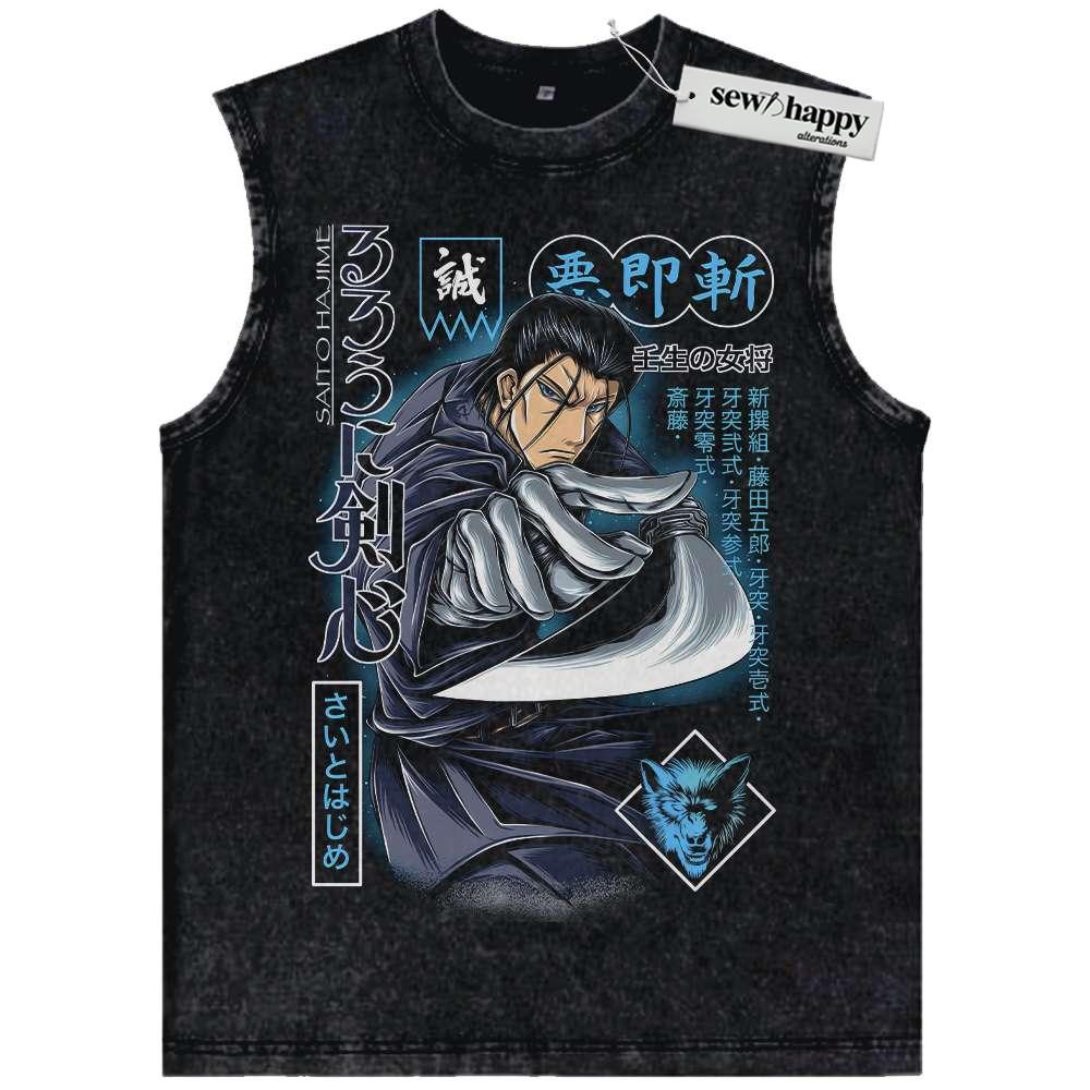 Wash Tank Top Saito Hajime Tank Top, Rurouni Kenshin Tank Top, Anime Tank Top, Vintage Tank Top