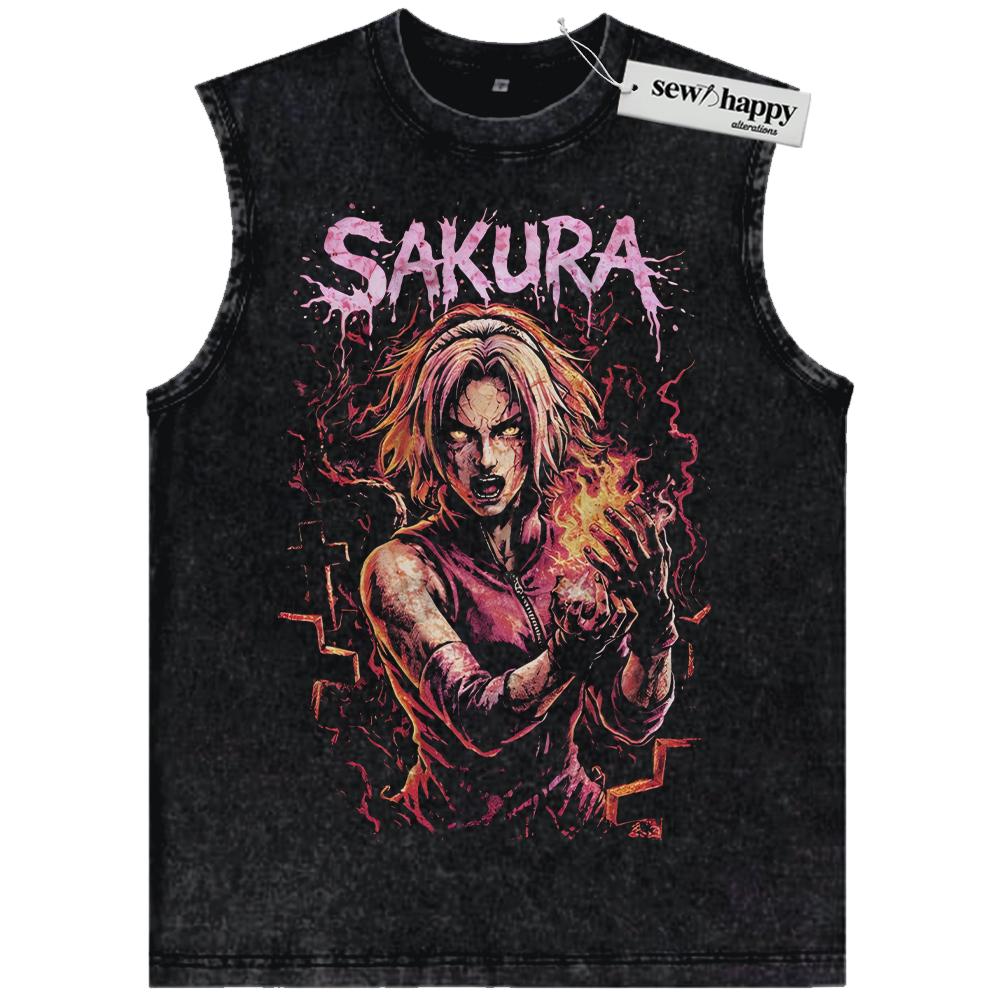 Wash Tank Top Sakura Haruno Tank Top, Naruto Tank Top, Anime Tank Top, Vintage Tank Top