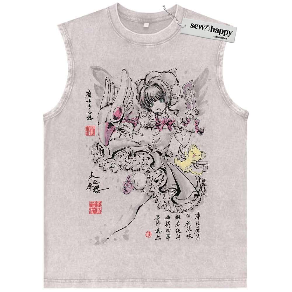 Wash Tank Top Sakura Kinomoto Tank Top, Cardcaptor Sakura Tank Top, Anime Tank Top, Vintage Tank Top