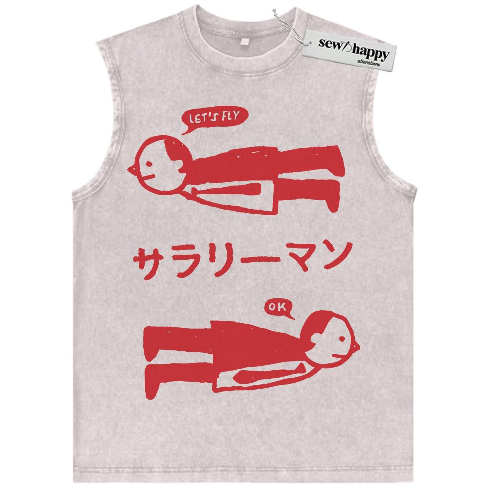 Wash Tank Top Salaryman Tank Top, Japanese Streetwear Tank Top, Vintage Tank Top