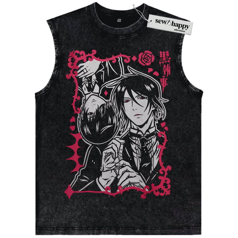 Wash Tank Top Sebastian Michaelis and Ciel Phantomhive Tank Top, Black Butler Tank Top, Anime Tank Top, Vintage Tank Top