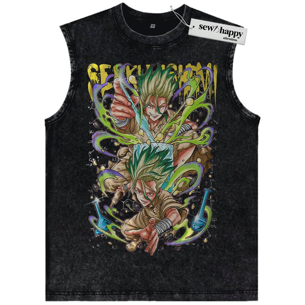 Wash Tank Top Senku Ishigami Tank Top, Dr. Stone Tank Top, Anime Tank Top, Vintage Tank Top
