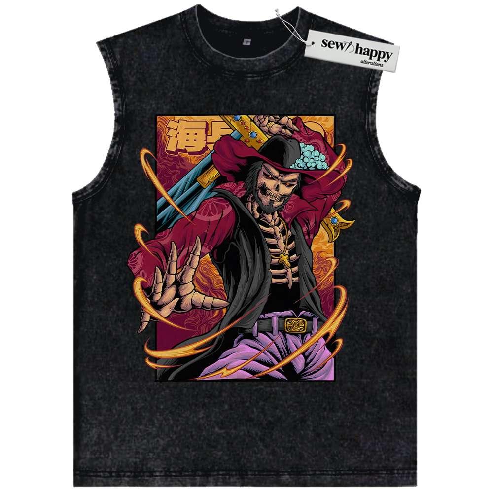Wash Tank Top Skeleton Dracule Mihawk Tank Top, One Piece Tank Top, Anime Tank Top, Vintage Tank Top