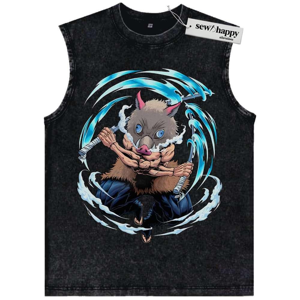 Wash Tank Top Skeleton Inosuke Hashibira Tank Top, Demon Slayer Tank Top, Anime Tank Top, Vintage Tank Top