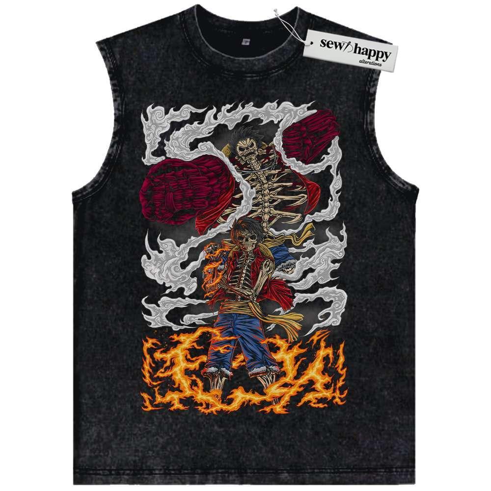 Wash Tank Top Skeleton Monkey D Luffy Tank Top, One Piece Tank Top, Anime Tank Top, Vintage Tank Top
