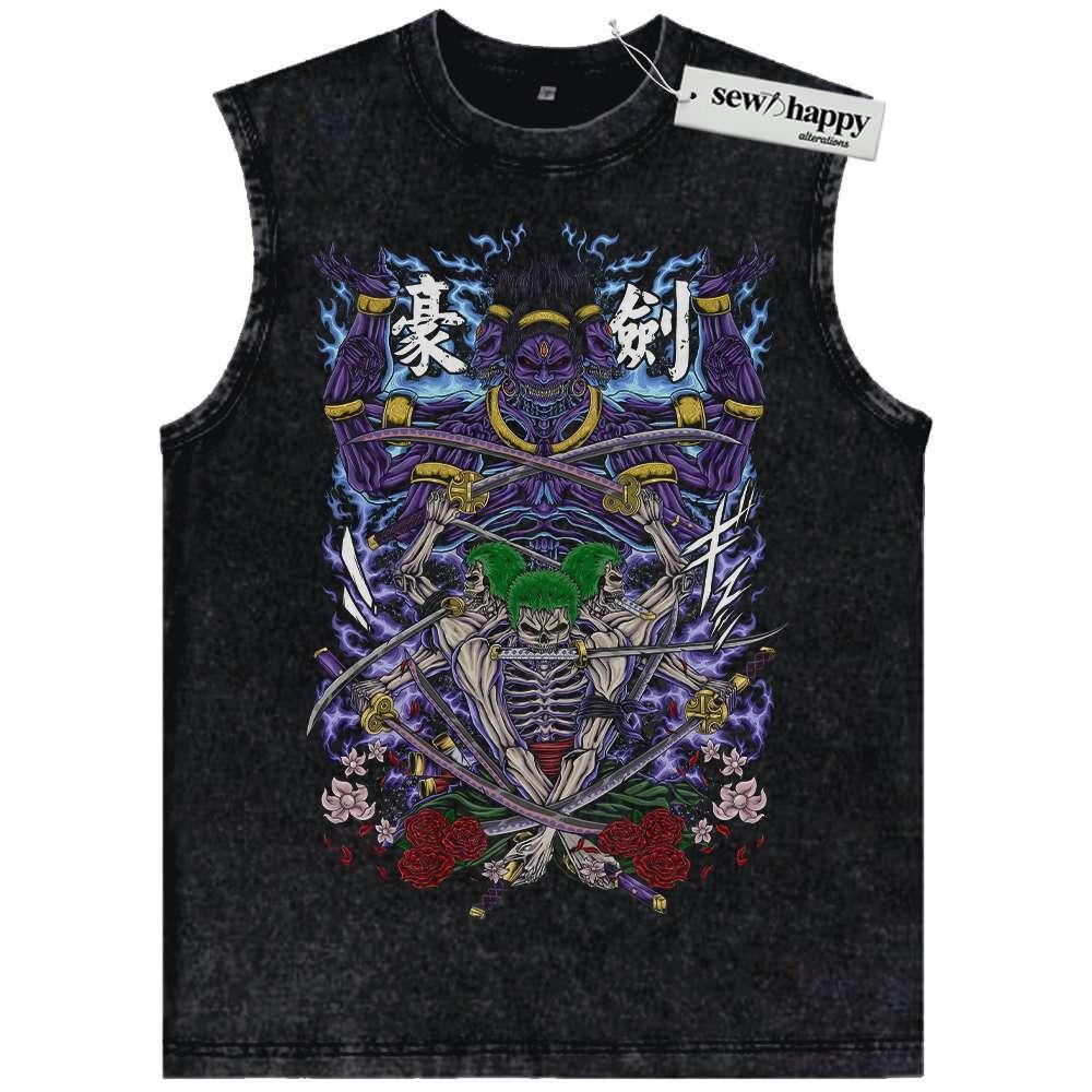 Wash Tank Top Skeleton Roronoa Zoro Tank Top, One Piece Tank Top, Anime Tank Top, Vintage Tank Top