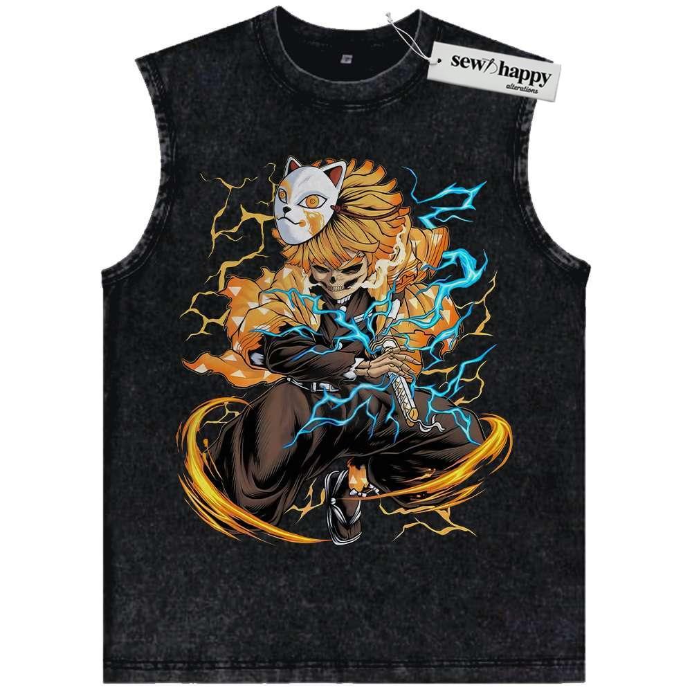 Wash Tank Top Skeleton Zenitsu Agatsuma Tank Top, Demon Slayer Tank Top, Anime Tank Top, Vintage Tank Top