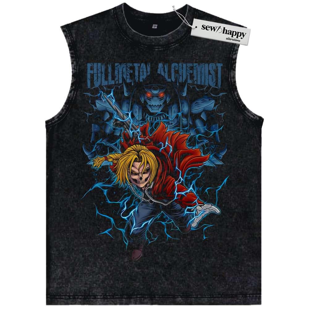 Wash Tank Top Skull Alphonse vs Edward Elric Tank Top, Fullmetal Alchemist Tank Top, Anime Tank Top, Vintage Tank Top