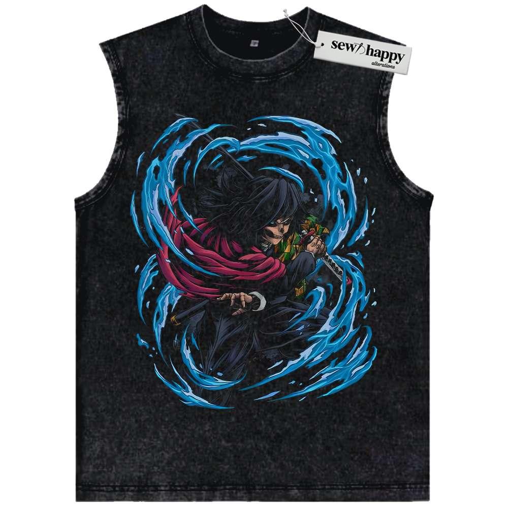 Wash Tank Top Skull Giyu Tomioka Tank Top, Demon Slayer Tank Top, Anime Tank Top, Vintage Tank Top