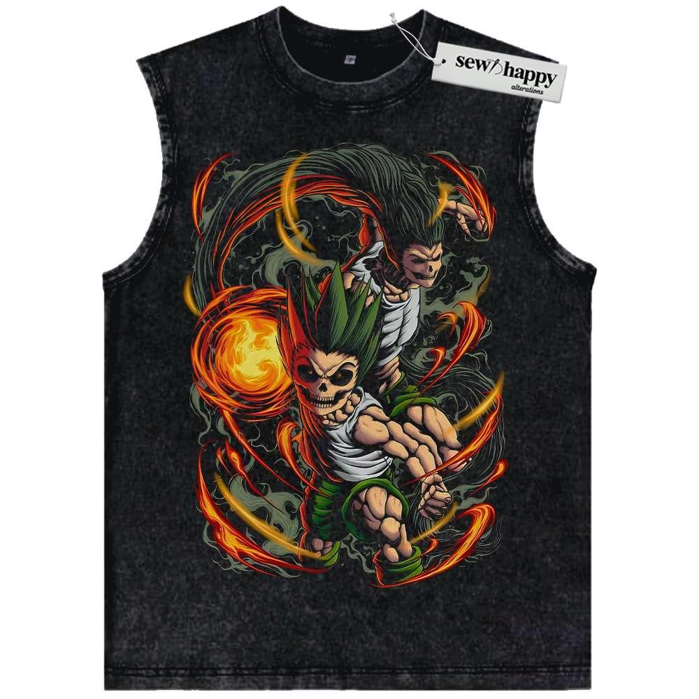 Wash Tank Top Skull Gon Freecss Tank Top, Hunter x Hunter Tank Top, HxH Tank Top, Anime Tank Top, Vintage Tank Top